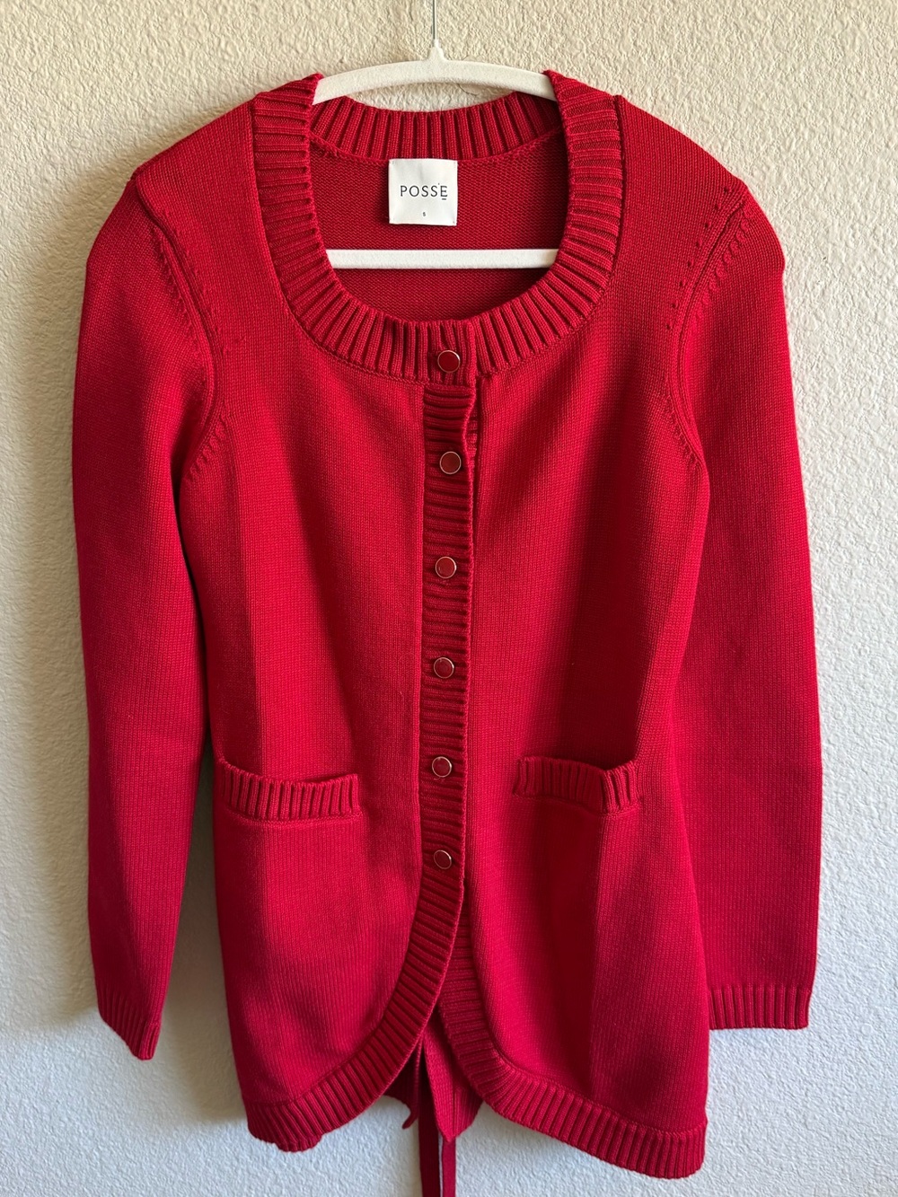 Posse Sabrina Long Sleeve Cardigan in Ruby Red Size Small Knit Sweater Chic - Picture 3 of 8